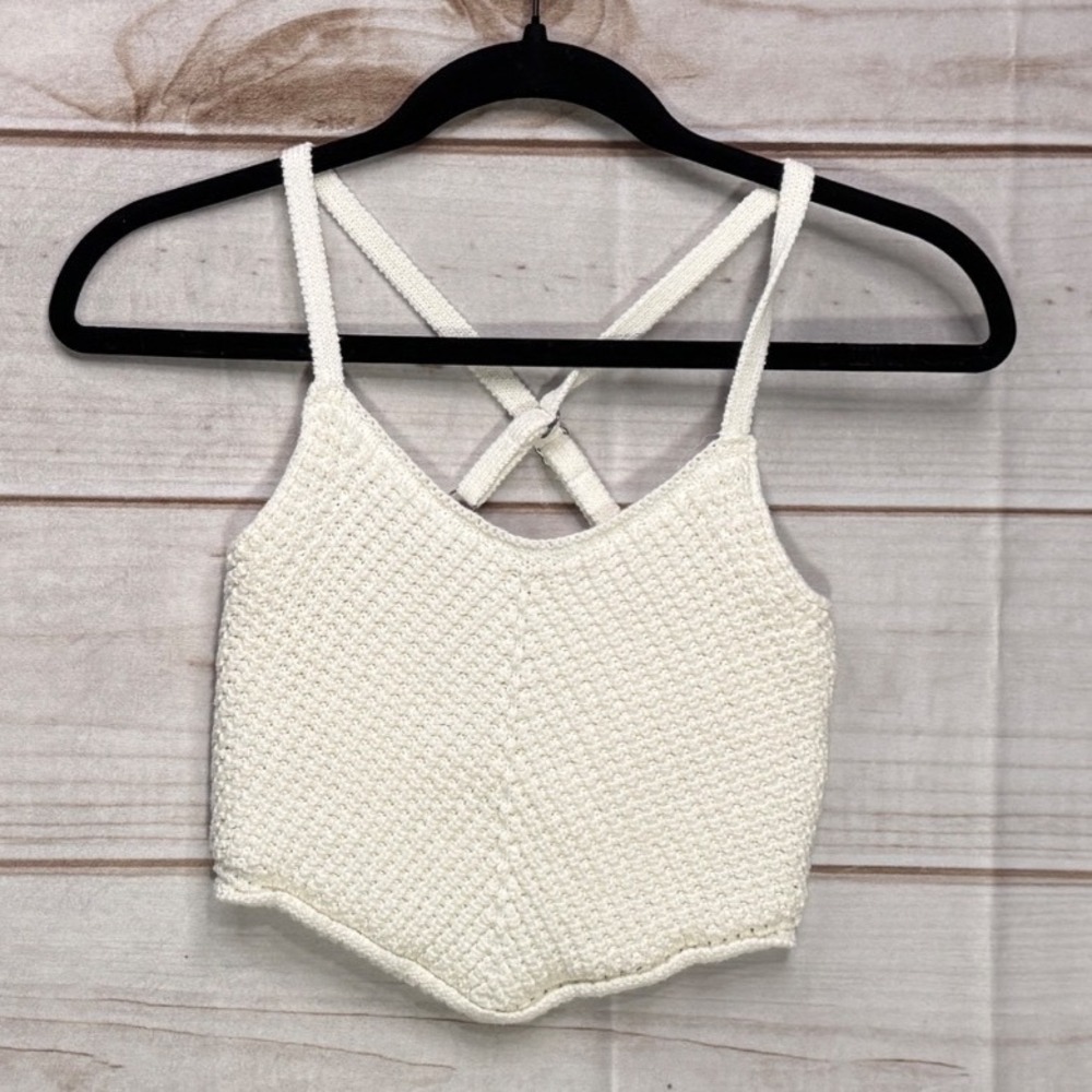 Hollister Knit Cami Top Womens Small Cream White Excellent Cropped Pointed Hem